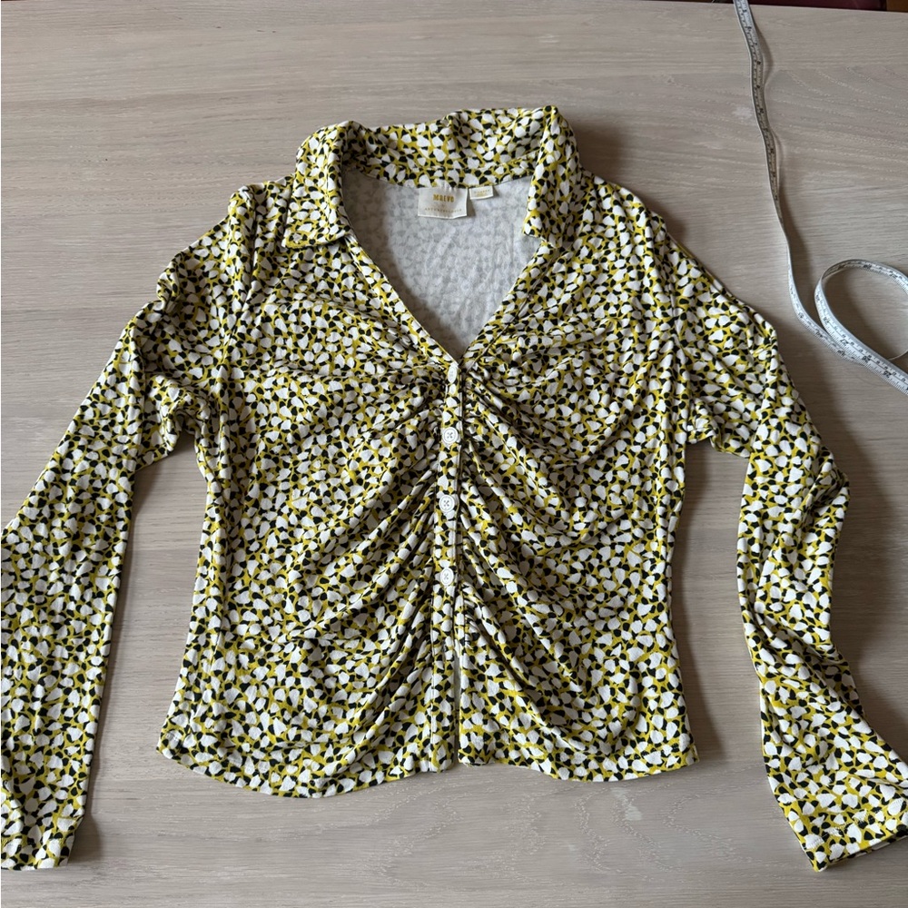 Patterned Maeve Ruched Collared Cotton Shirt